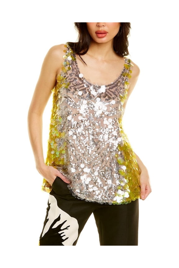 womens  Sequin Silk Blouse, 40, Beige