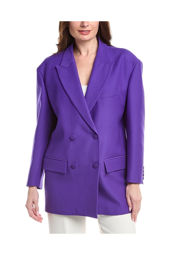 womens Wool & Silk-Blend Over Jacket, 42, Blue