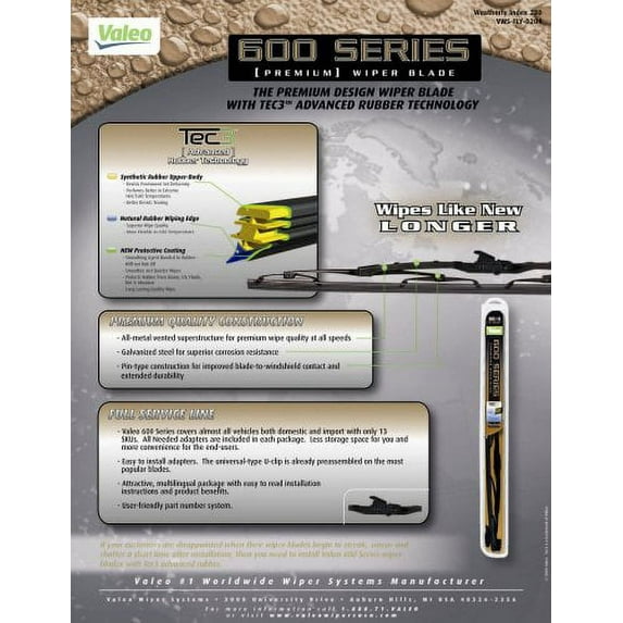 Valeo 60017 600 Series Windshield Wiper Blade, 17" ()