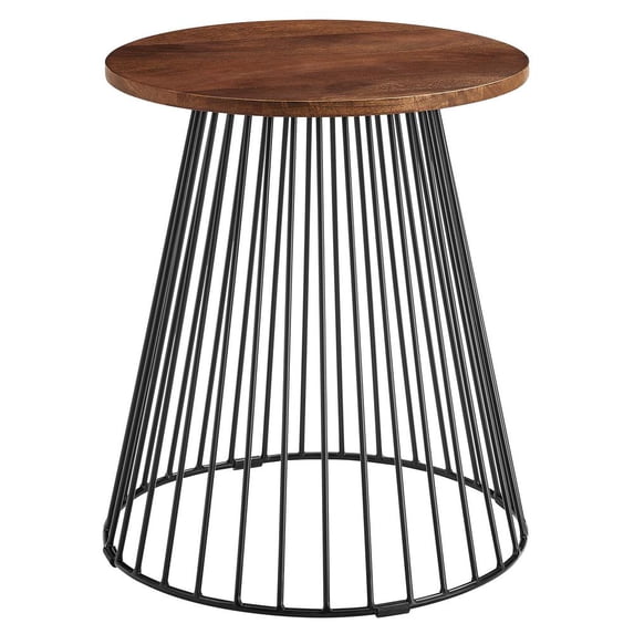 Valeo Round Wood and Metal Side Table in Walnut
