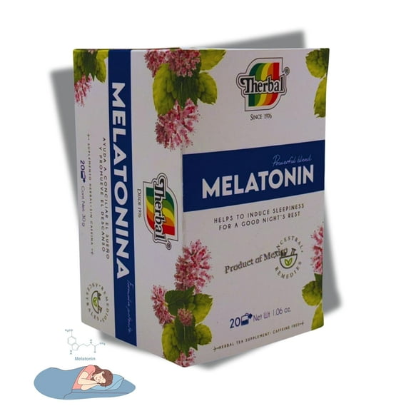 Valeriana, Hojas de Naranjo, Flor de Lupulo, aroma melocoton & melatonina TE (Orange leaves, valerian, Hops Flower, Peach aroma tea) 20 tea bags, vegan, 100% Natural.
