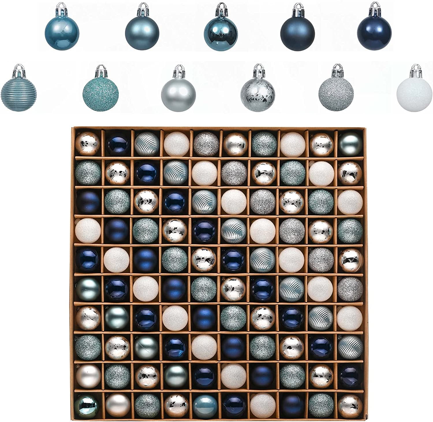 EG0101-0036 Valery Madelyn 70ct Winter Wishes Silver and Blue Christmas  Ball Ornaments Decor, Shatterproof Assorted Christmas Tree Ornaments