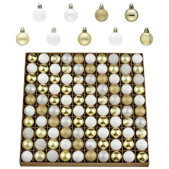 Valery Madelyn 100ct Mini Christmas Ornaments, White Gold Hanging Christmas Tree Ornaments for Holidy Decor