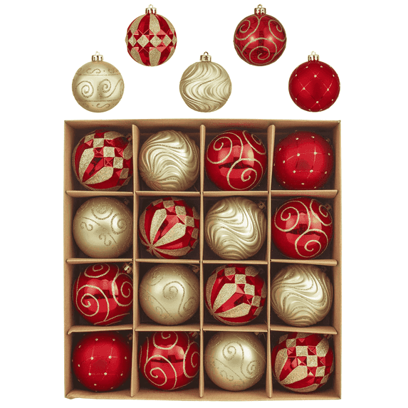 Valery Madelyn 16ct 3.15" Christmas Ball Ornaments, Red Gold Hanging Ornaments for Xmas Party Decor