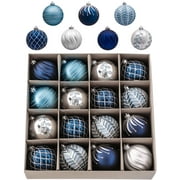 Valery Madelyn 16ct 3.15 inches Christmas Ball Ornaments, Navy Blue and Silver Shatterproof Christmas Balls Decoration Set, Winter Wonderland Hanging Tree Ornament Bulk for Xmas Holiday Party Decor