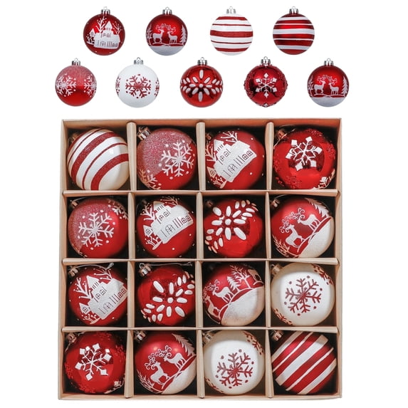 Valery Madelyn 16ct 3.15" Christmas Ornaments, Red White Christmas Hanging Tree Ornaments for Party Decor