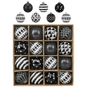 Valery Madelyn 16ct 3.15 inches Christmas Ornmaents Set, Black and White Shatterproof Hanging Ornaments Christmas Decoration for Xmas Party Tree Decoration