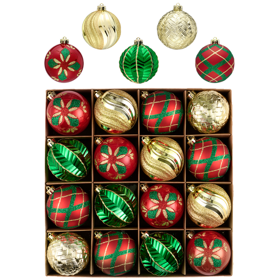Valery Madelyn 16ct 3.15" Christmas Ornaments, Red Green Gold Christmas Balls Ornaments for Party Decor