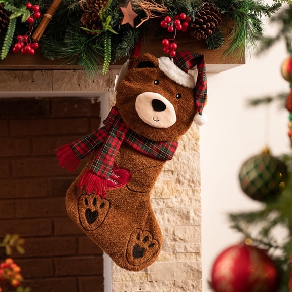Valery Madelyn 21" Christmas Stockings, Brown Bear Hanging Stocking Christmas Tree Decorations for Holiday Party Decor