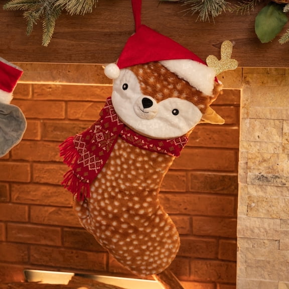 Valery Madelyn 21" Reindeer Theme Christmas Stocking, Plush Hanging Holiday Decorations