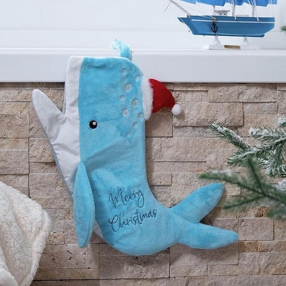 Valery Madelyn 21" Christmas Stockings, Blue White Whale Christmas Hanging Stockings for Family Holiday Christmas Party Decor