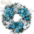 thumbnail image 1 of Valery Madelyn 24 inches Pre-Lit Christmas Wreath Silver Blue Lighted Wreath with Bow & Blue Flowers & Colorful Ornaments Perfect for Wedding Valentine's Day Party Front Door Staircase Decoration, 1 of 7