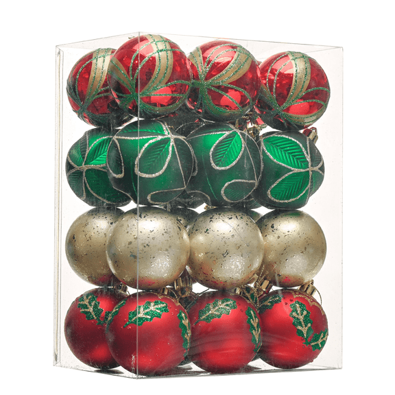 Valery Madelyn 24ct 2.36" Christmas Ornaments, Red Green Gold Shatterproof Ornaments for Xmas Party Decor