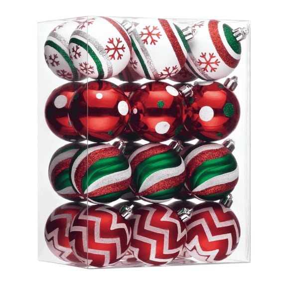 Valery Madelyn 24ct 2.36" Christmas Ball Ornaments, Red Green White Shatterproof Ornaments for Party Decor
