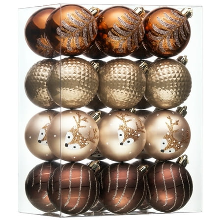 Valery Madelyn 24ct 2.36 inches Christmas Ornaments, Luxurious Copper Gold Shatterproof Assorted Christmas Tree Ornaments Set for Xmas Decoration Holiday Party Decor