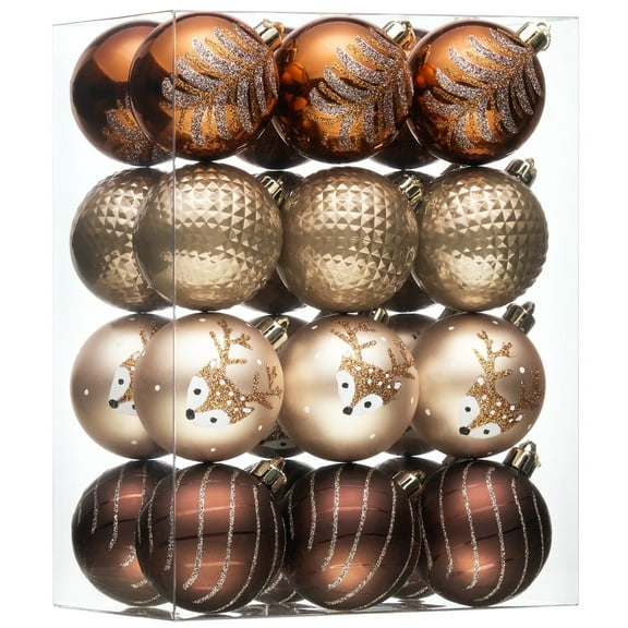 Valery Madelyn 24ct 2.36 inches Christmas Ornaments, Luxurious Copper Gold Shatterproof Assorted Christmas Tree Ornaments Set for Xmas Decoration Holiday Party Decor