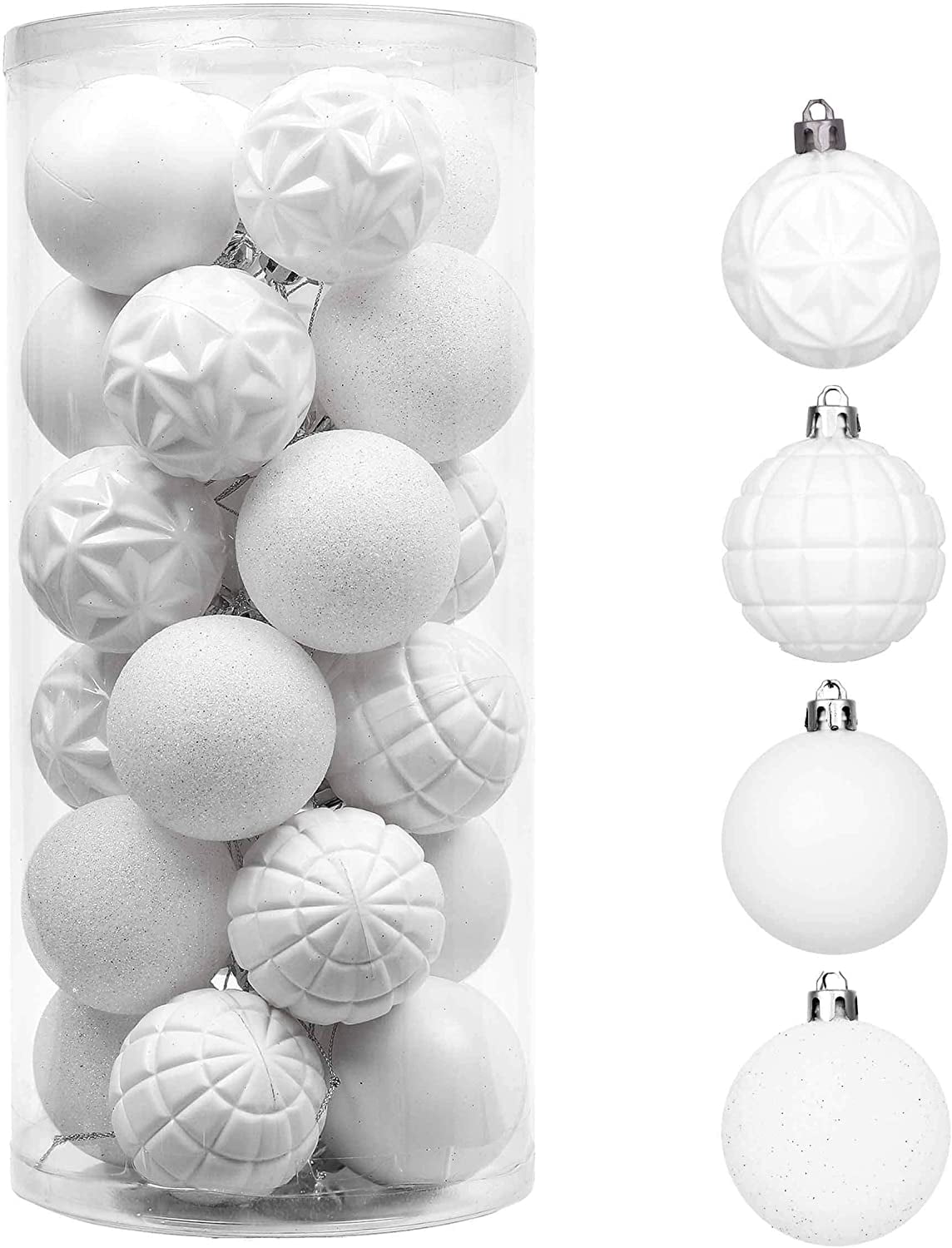 Valery Madelyn 24ct 2.36 inches Christmas Tree Ornaments, White Christmas Tree Ornament White