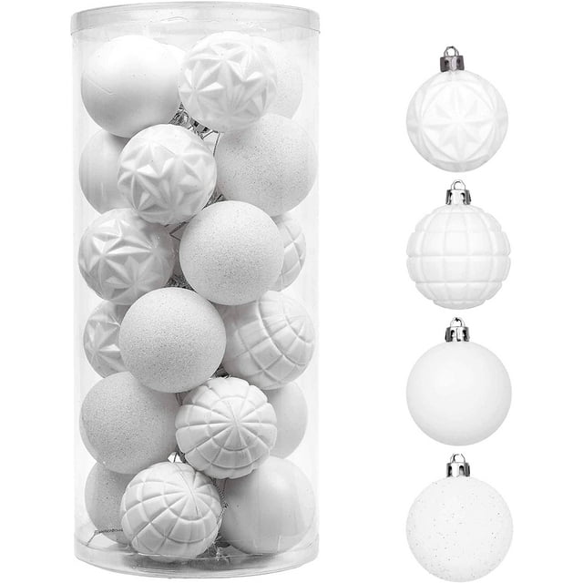 Valery Madelyn 24ct 2.36 inches Christmas Tree Ornaments, White Ornaments For White Christmas Trees