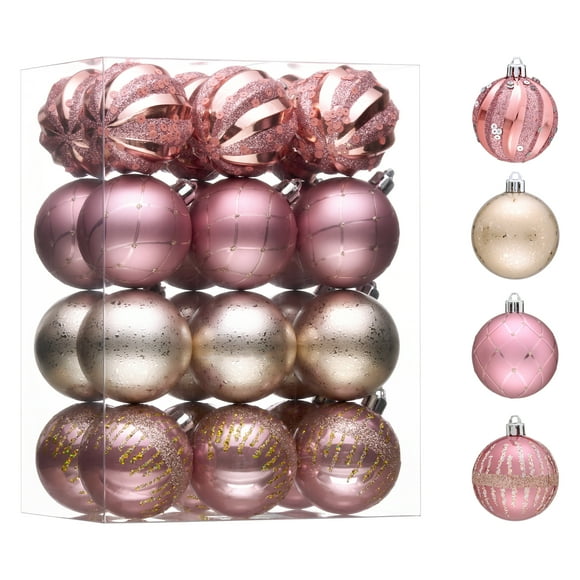 Valery Madelyn 24ct 2.36" Christmas Ball Ornaments, Pink Gold Shatterproof Ornaments for Christmas Tree Decor