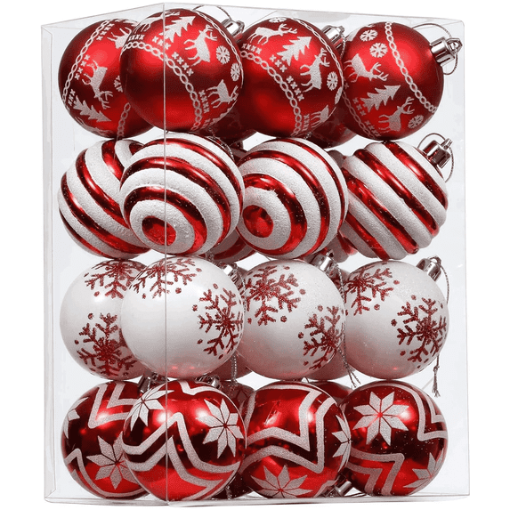 Valery Madelyn 24ct 2.36" Christmas Ball Ornaments, Red White Shatterproof Ornaments for Christmas Party Decor