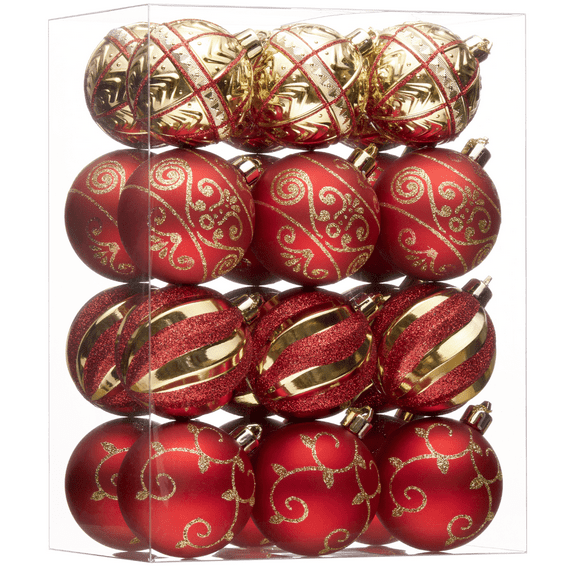 Valery Madelyn 24ct 2.36" Christmas Ornaments, Red Gold Christmas Tree Ornaments for Party Decor