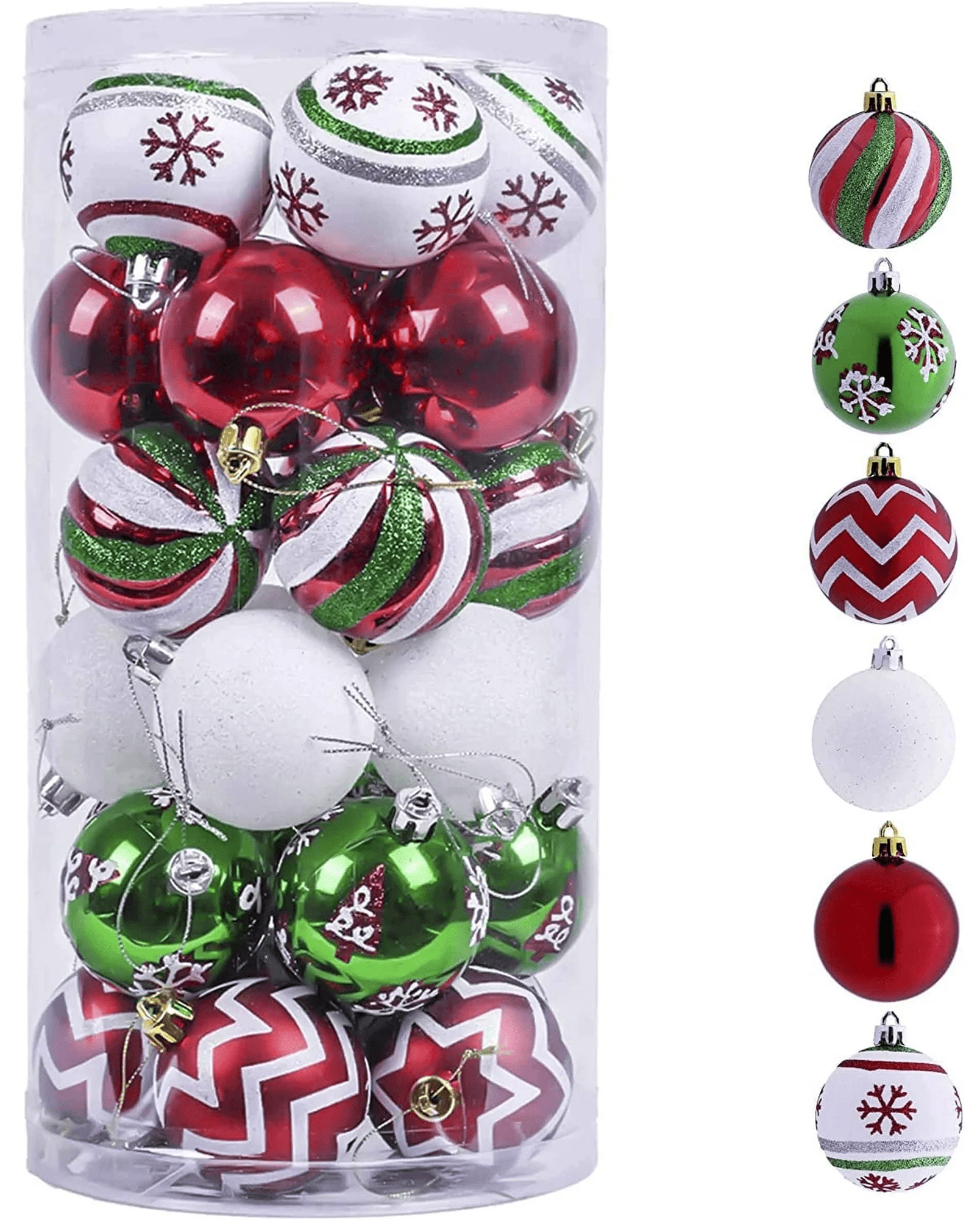 Valery Madelyn 30ct 2.36 inches Classic Collection Splendor Red Green White Christmas Ball Ornaments, Shatterproof Christmas Tree Ornaments Hanging Bauble for Xmas Decoration