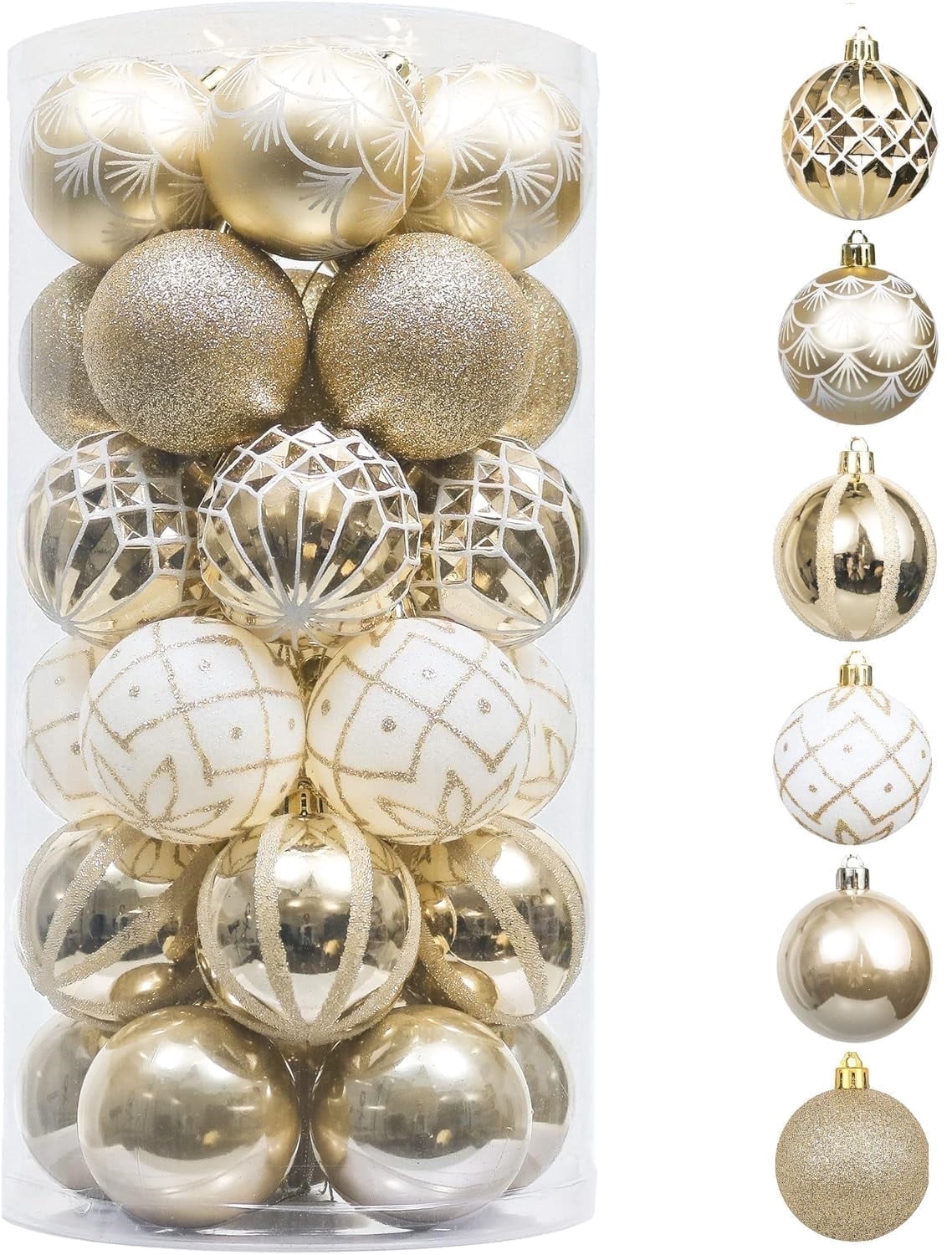 Valery Madelyn 30ct 2.36 inches Christmas Ornaments, White Gold Shatterproof Christmas Ball Ornaments Set, Hanging Tree Ornaments Bulk for Xmas Party Decor