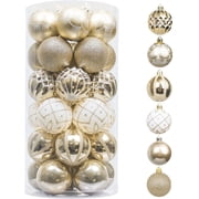 Valery Madelyn 30ct 2.36 inches Christmas Ornaments, White Gold Shatterproof Christmas Ball Ornaments Set, Hanging Tree Ornaments Bulk for Xmas Party Decor