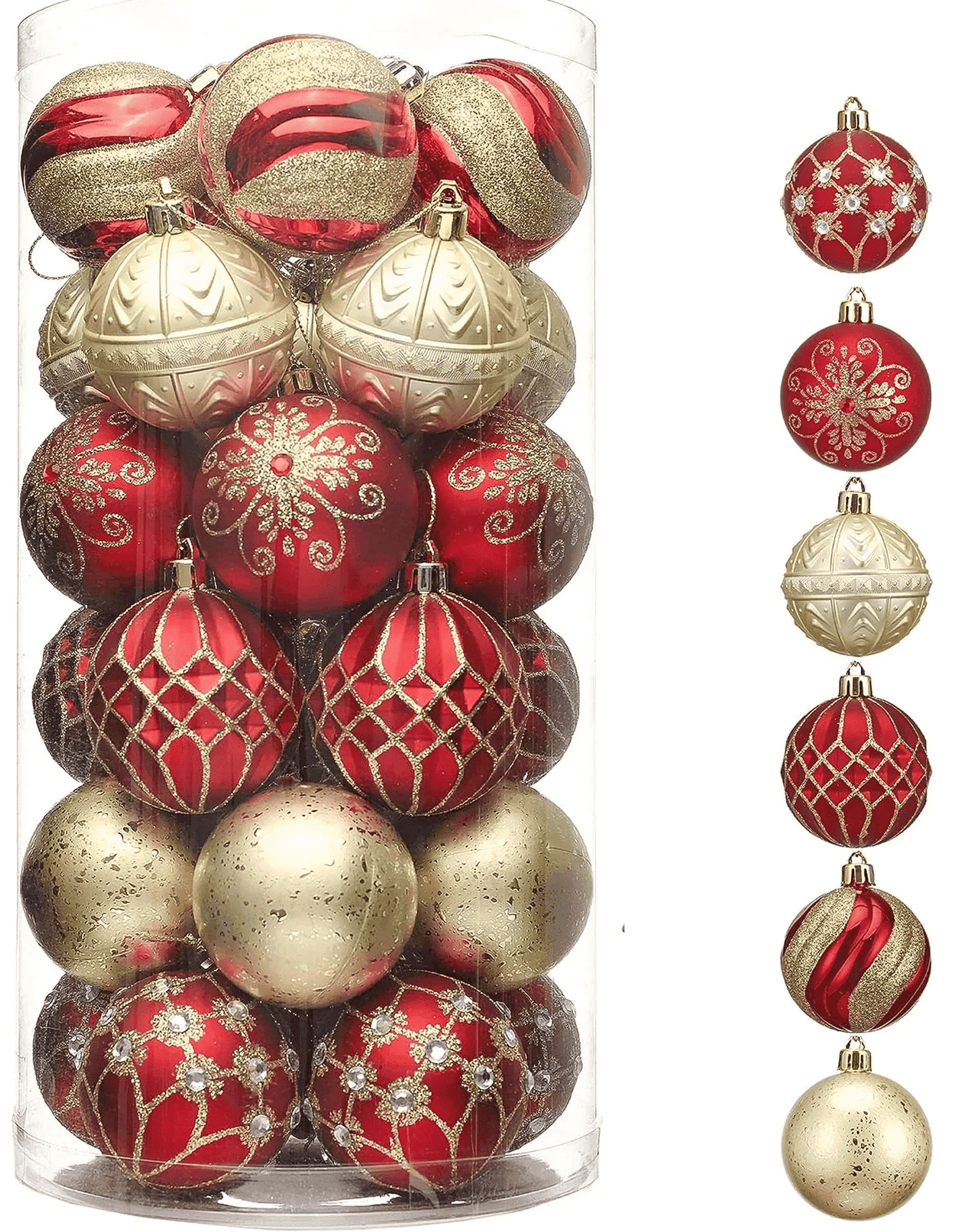 Luxury Red and Gold Shatterproof Christmas Ball Ornaments Set
