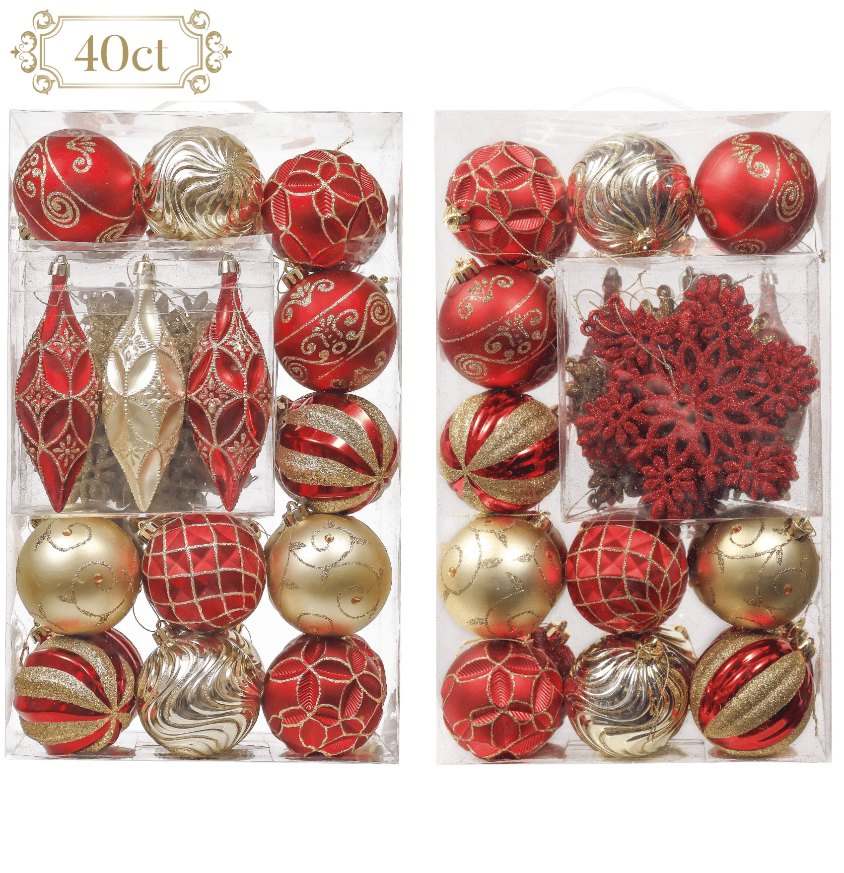 Luxury Red and Gold Shatterproof Christmas Ball Ornaments Set