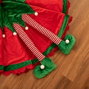 Valery Madelyn 48" Elf Christmas Tree Skirt, Red Green Elf Christmas Tree Skirt for Holiday Party Christmas Decor