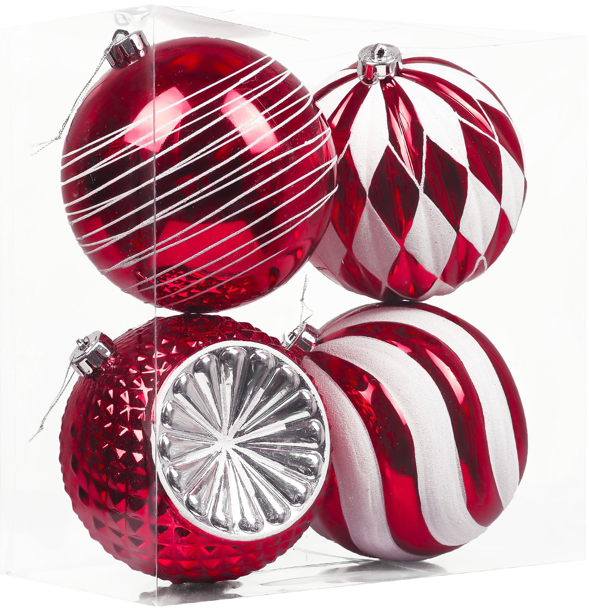 Valery Madelyn 4ct 5.9 inches Christmas Ornaments, Red and White Shatterproof Big Christmas Ball