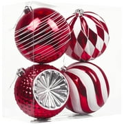 Valery Madelyn 4ct 5.9 inches Christmas Ornaments, Red and White Shatterproof Big Christmas Ball Ornaments Set, Traditional Decorative Hanging Tree Decorations Bulk for Xmas Holiday Party Decor