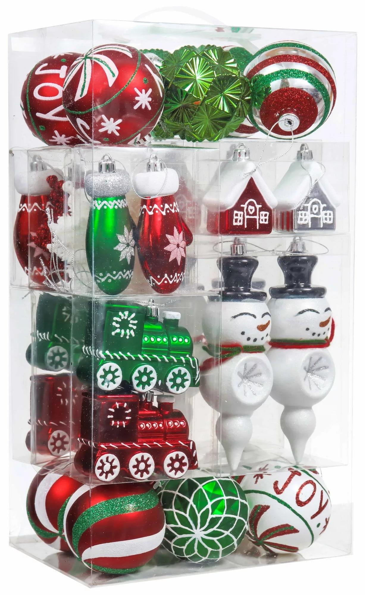 Valery Madelyn 50ct Joyful Red Green White Christmas Ornaments Set Shatterproof Xmas Balls Value Pack for Christmas Decoration