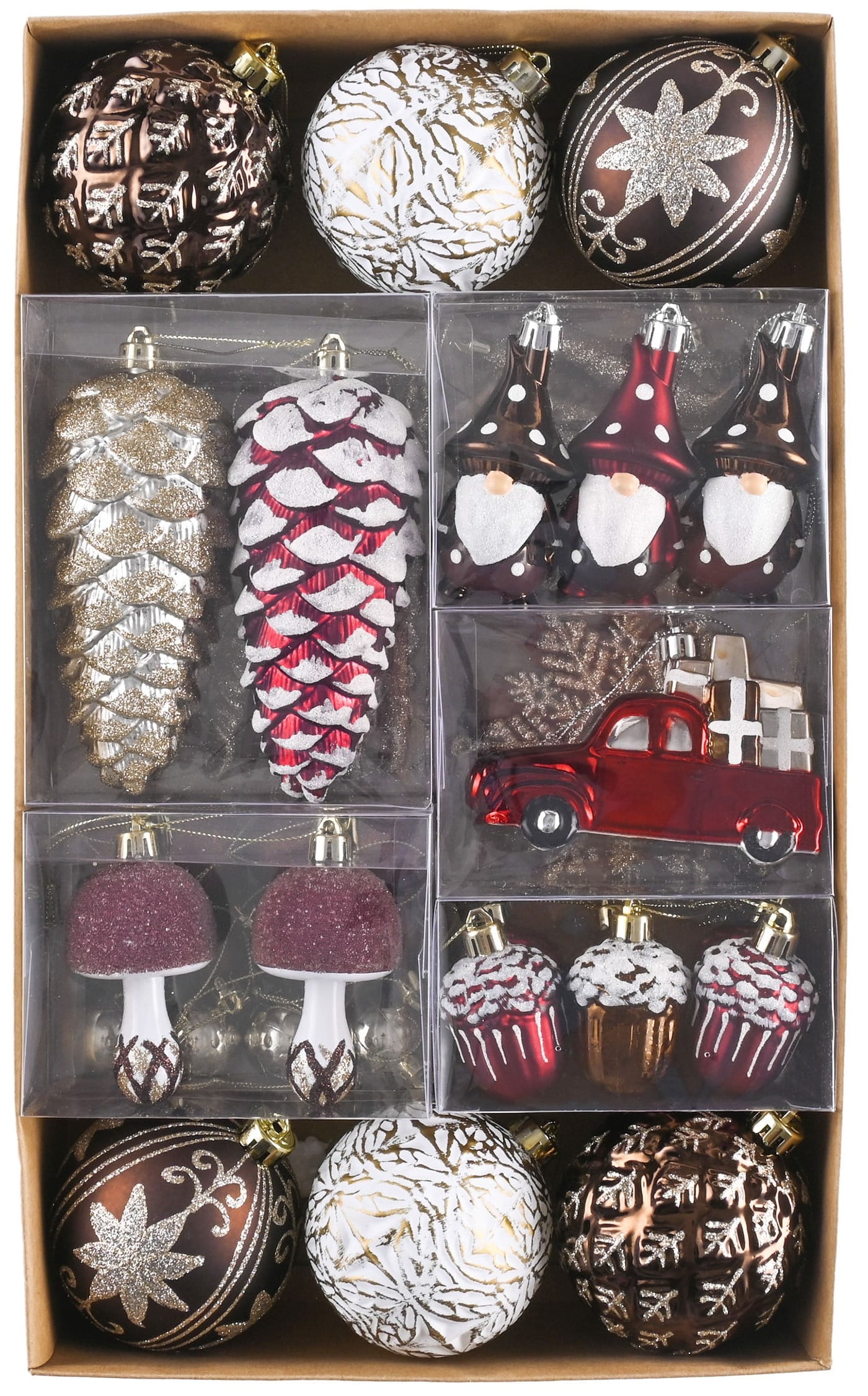 Valery Madelyn 60ct Christmas Tree Ornaments Set, Red White Copper