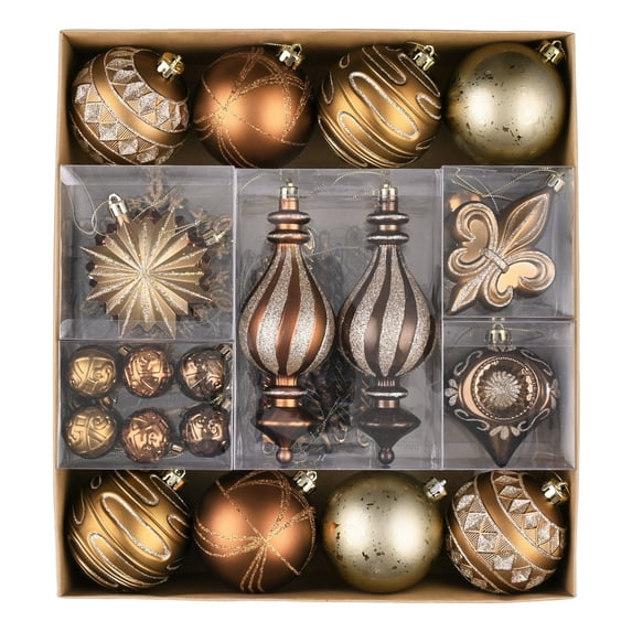 VALERY MADELYN Luxury Copper Gold Christmas Ornaments Set, 60ct Shatterproof Tree Decorations