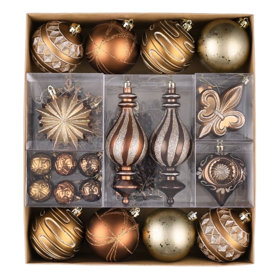 VALERY MADELYN Luxury Copper Gold Christmas Ornaments Set, 60ct Shatterproof Tree Decorations