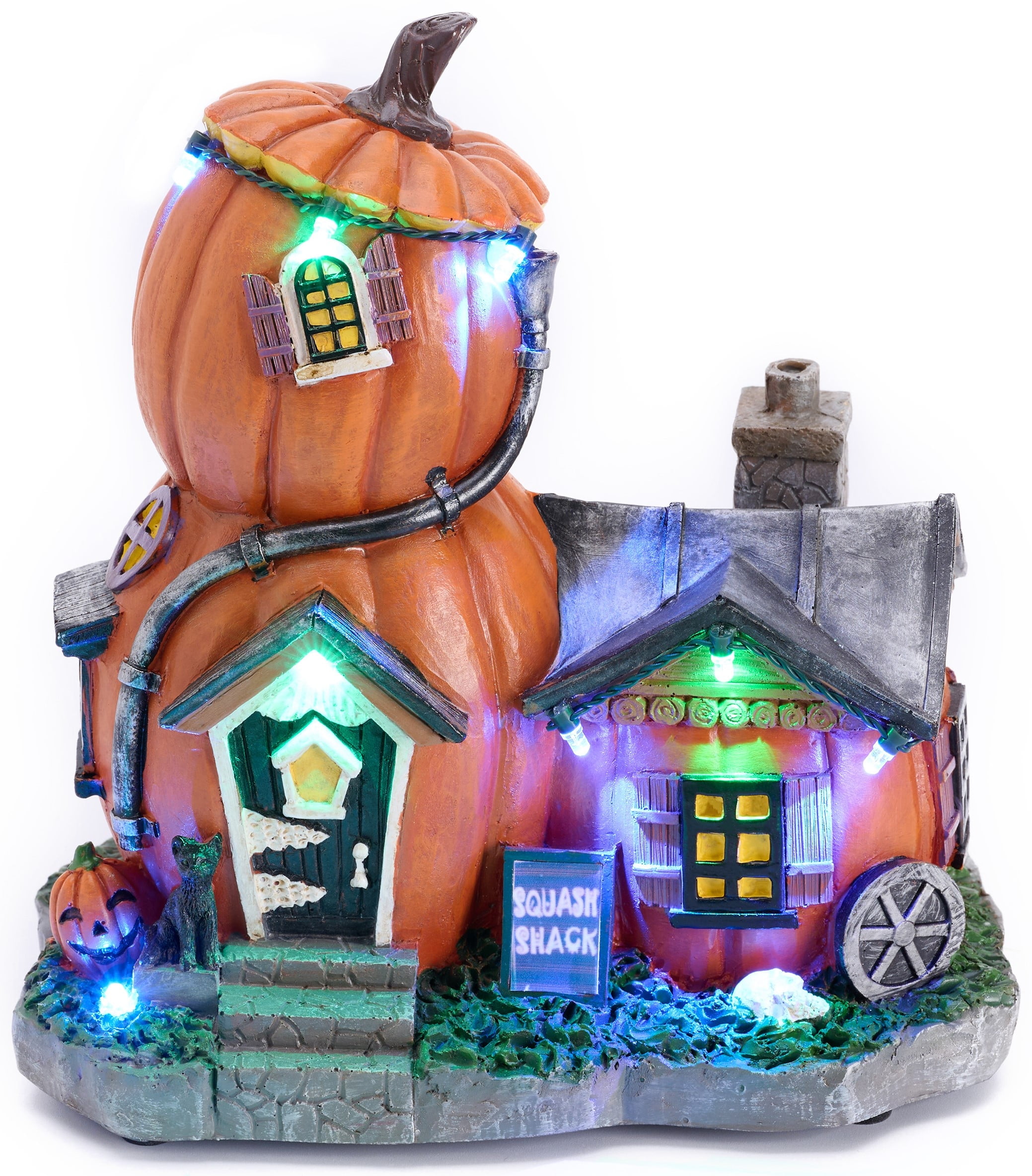 Valery Madelyn 7.13 inches Halloween Village Halloween Haunted House Pumpkin Decoration with Lights, Music Stacked Pumpkins, Spooky Halloween Village for Home Party Decor