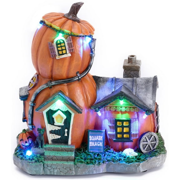 Valery Madelyn 7.13 inches Halloween Village Halloween Haunted House Pumpkin Decoration with Lights, Music Stacked Pumpkins, Spooky Halloween Village for Home Party Decor