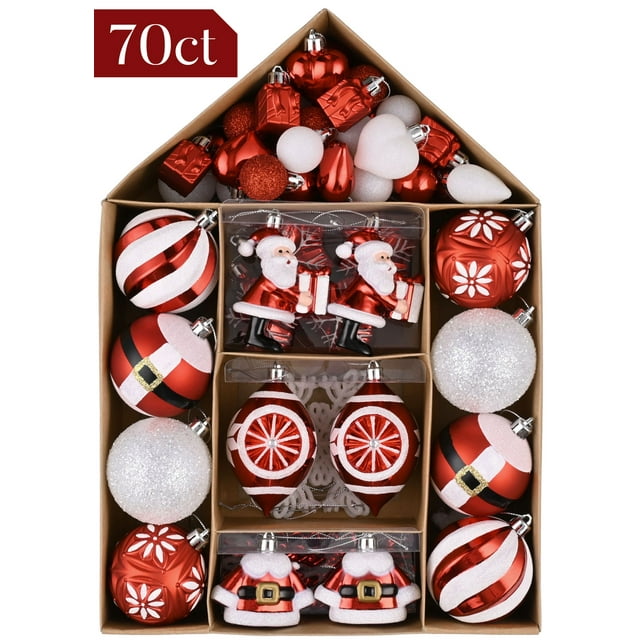 Valery Madelyn 70ct Ornaments For Christmas Trees Red And White Shatterproof Christmas Tree 