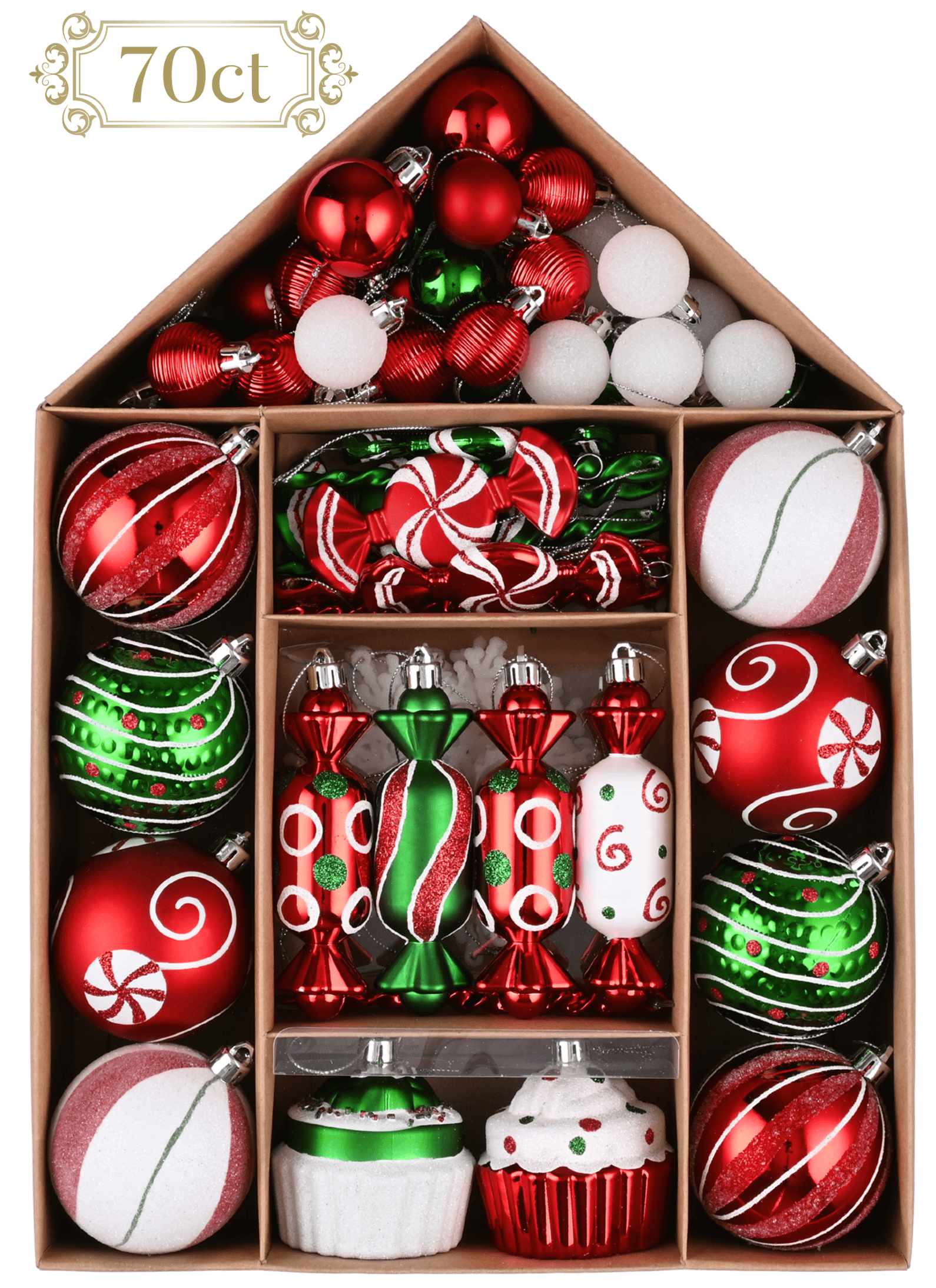 Valery Madelyn 70ct Candy Christmas Ball Ornaments, Shatterproof Xmas