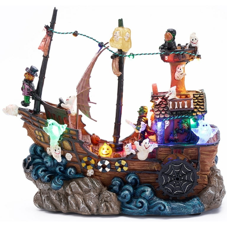 Valery Madelyn 8.86 inches Lighted Spooky Halloween Pirate Ship