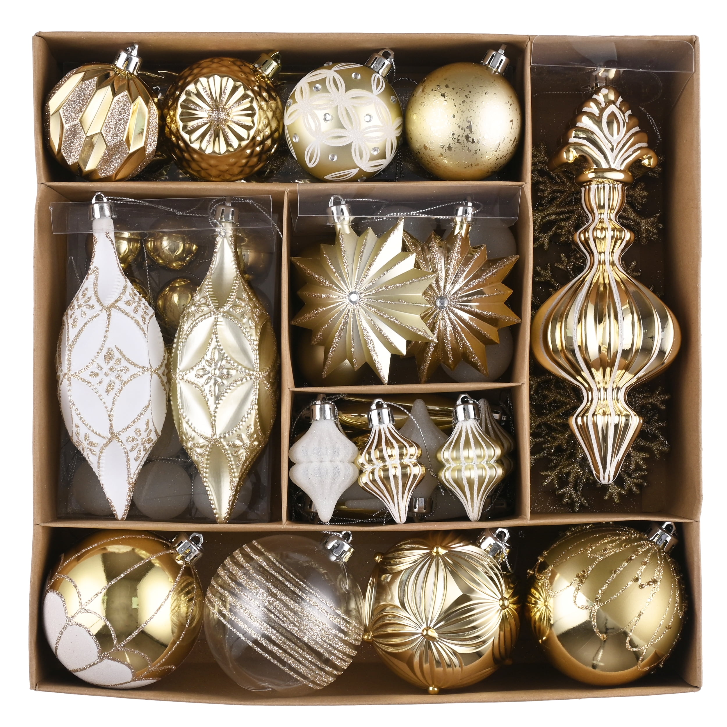 Valery Madelyn 80ct Elegant Gold and White Christmas Ball Ornaments, Shatterproof Assorted Christmas Tree Ornaments, Christmas Value Pack for Xmas Holiday Decoration