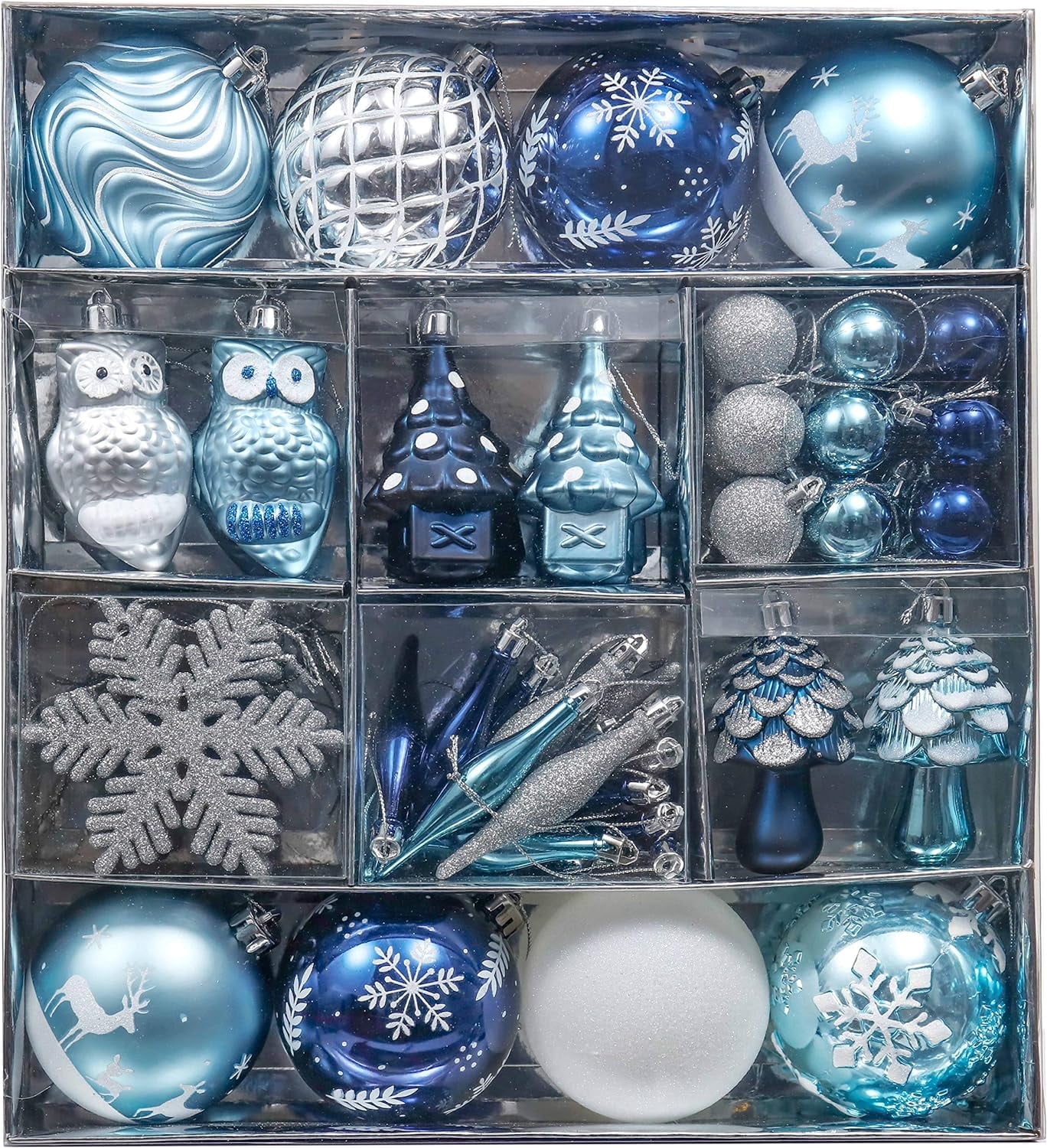 Valery Madelyn 80pc Silver and Blue Christmas Tree Ornaments ...