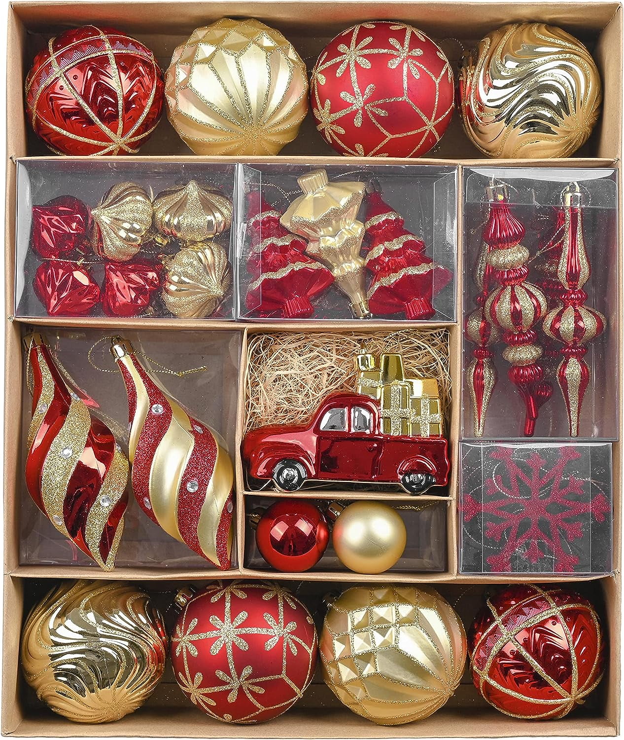 Valery Madelyn Christmas Ornaments for Tree Decor, 60ct Luxury Red Gold
