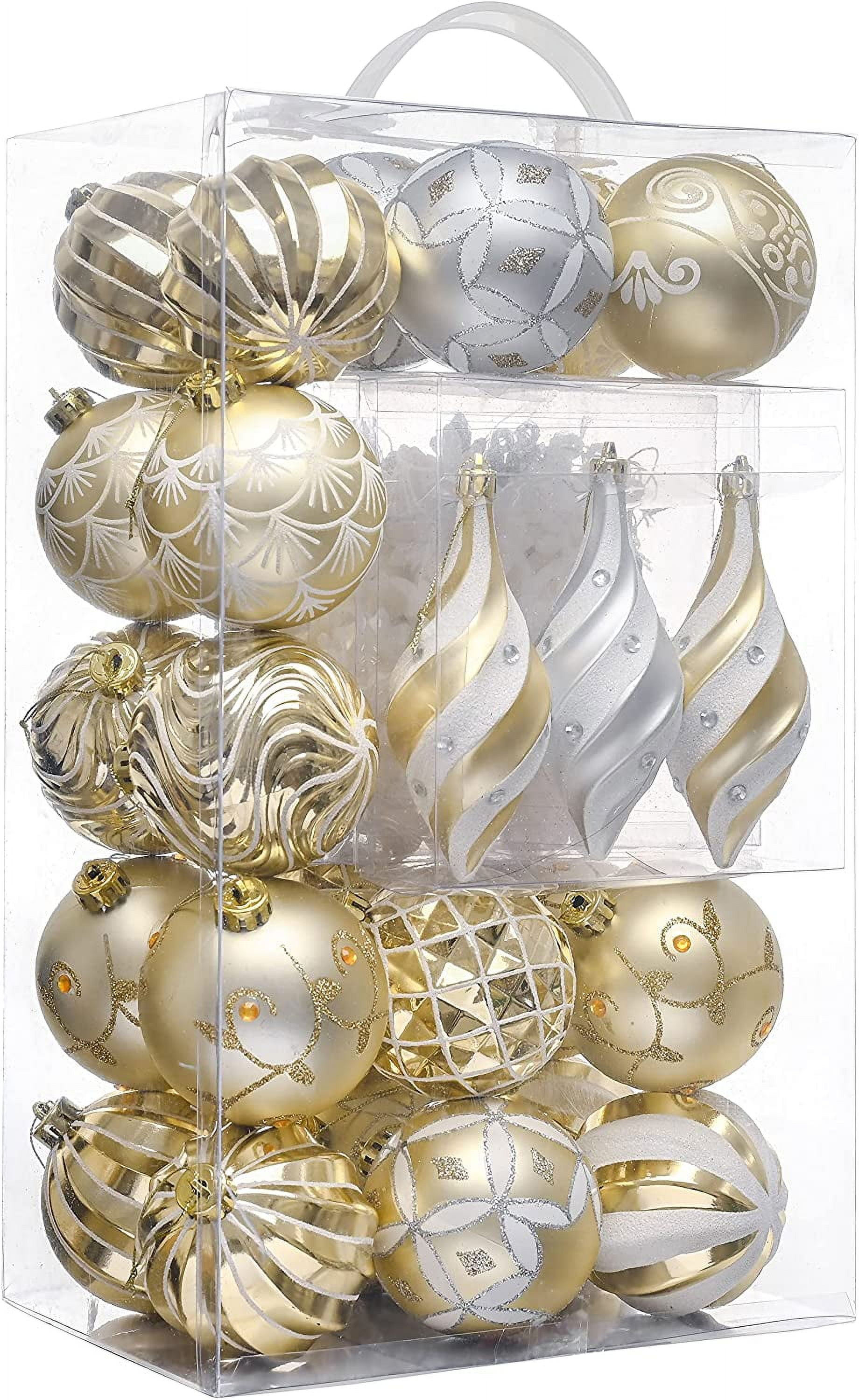Christmas Tree Decorations Set, 40ct White and Gold Shatterproof