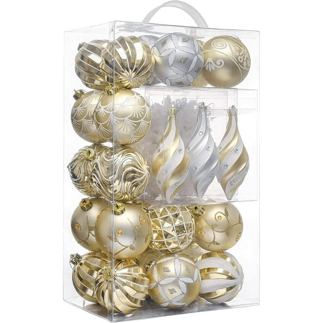 Christmas Tree Decorations Set, 40ct White and Gold Shatterproof