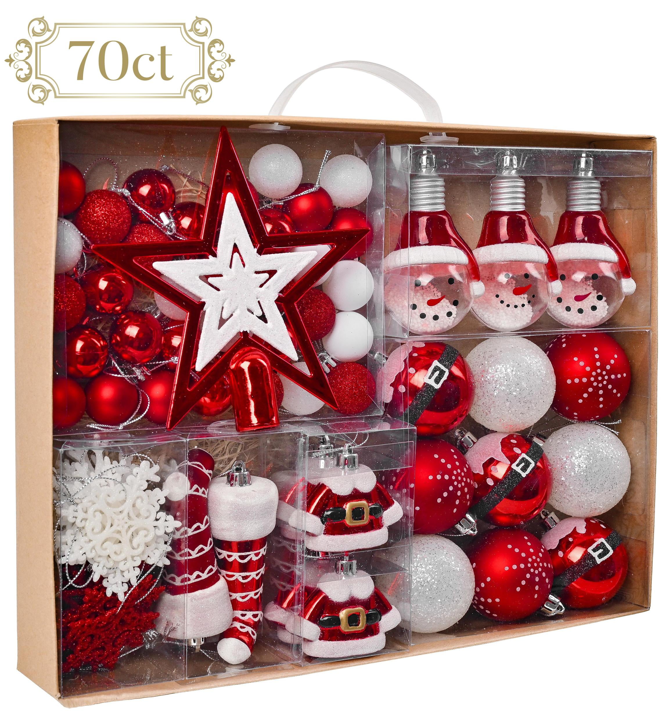 Valery Madelyn 70ct Shatterproof Christmas Ornaments, Red/White Hanging ...