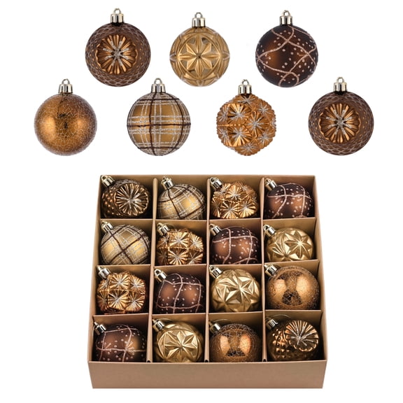 Valery Madelyn Fall Ornaments for Christmas Trees, 16ct Bronze Copper Brown Gold Shatterproof, 2.36 Inches