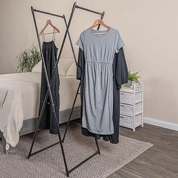 Valet Folding Clothes Rack, Strong Metal X-Frame, Chic Design, Great for Guest and Dressing Rooms, Portable and Easy to Use, Folds Flat, Black